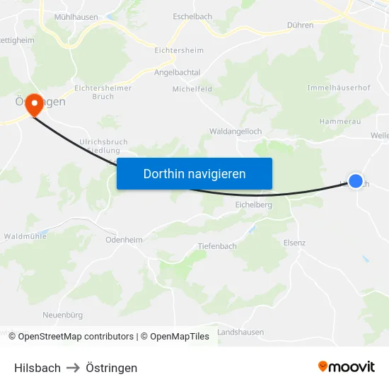 Hilsbach to Östringen map