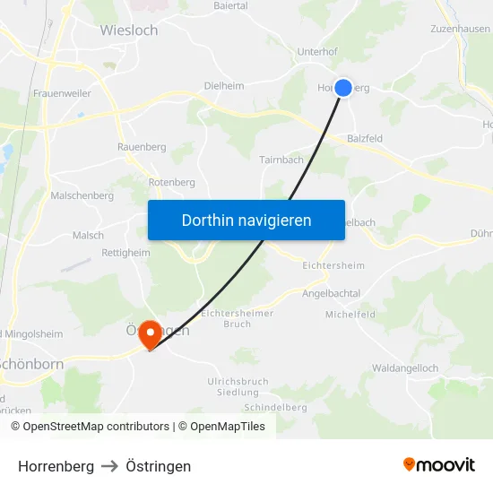 Horrenberg to Östringen map