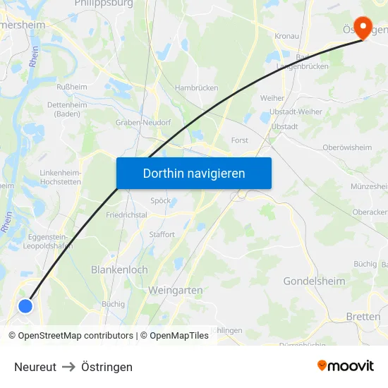 Neureut to Östringen map