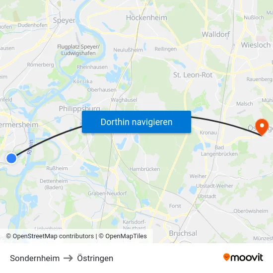 Sondernheim to Östringen map