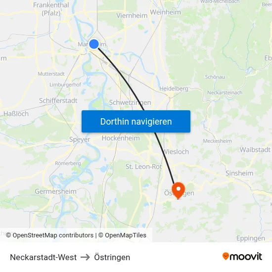 Neckarstadt-West to Östringen map