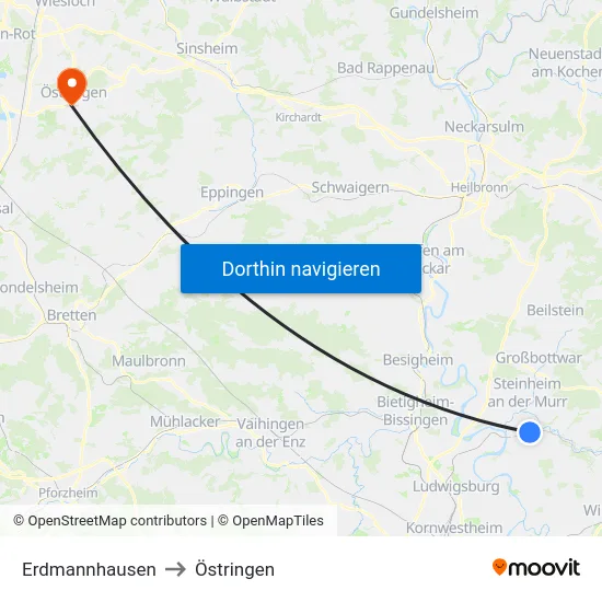 Erdmannhausen to Östringen map