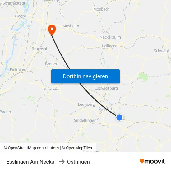 Esslingen Am Neckar to Östringen map