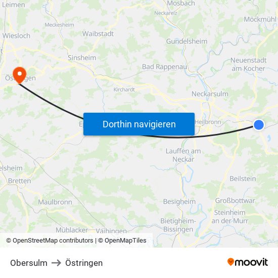 Obersulm to Östringen map