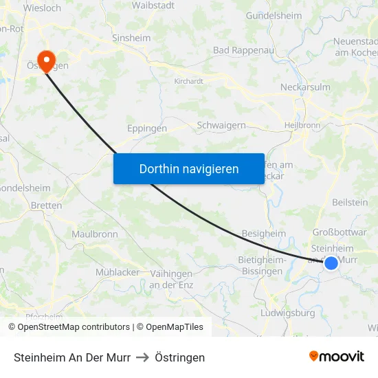 Steinheim An Der Murr to Östringen map