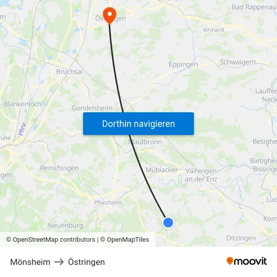 Mönsheim to Östringen map
