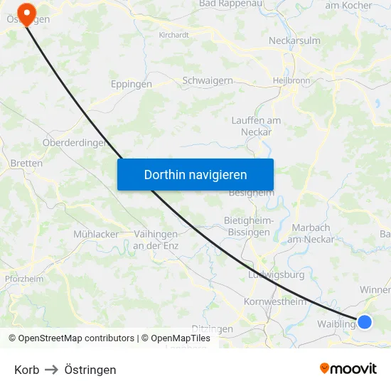 Korb to Östringen map