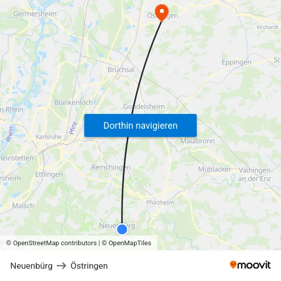Neuenbürg to Östringen map