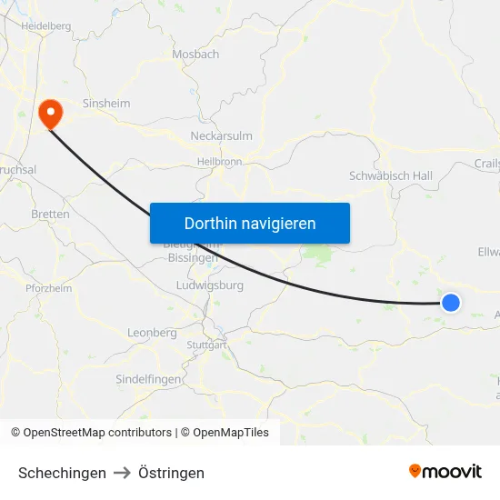 Schechingen to Östringen map