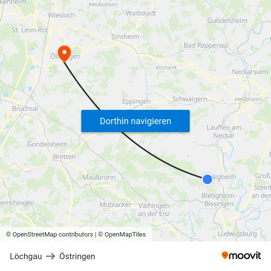 Löchgau to Östringen map