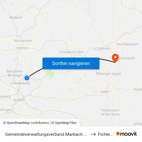 Gemeindeverwaltungsverband Marbach am Neckar to Fichtenau map