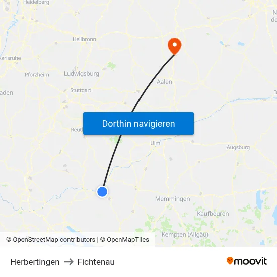Herbertingen to Fichtenau map