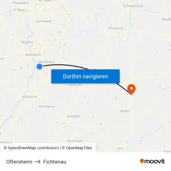 Oftersheim to Fichtenau map