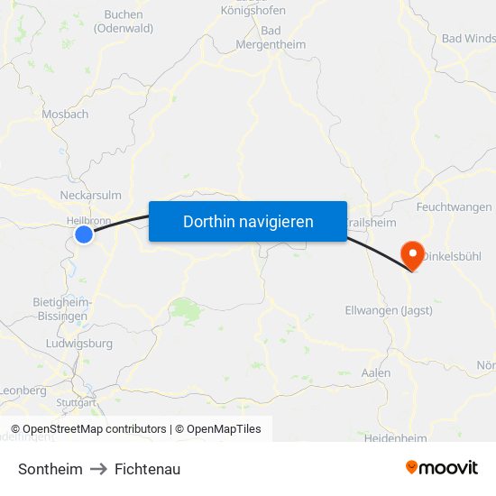 Sontheim to Fichtenau map