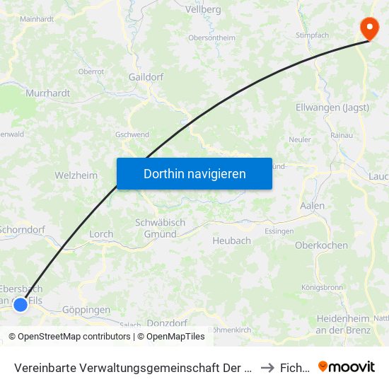 Vereinbarte Verwaltungsgemeinschaft Der Stadt Ebersbach An Der Fils to Fichtenau map