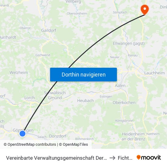 Vereinbarte Verwaltungsgemeinschaft Der Stadt Göppingen to Fichtenau map