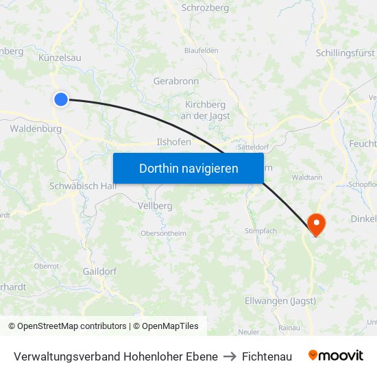 Verwaltungsverband Hohenloher Ebene to Fichtenau map