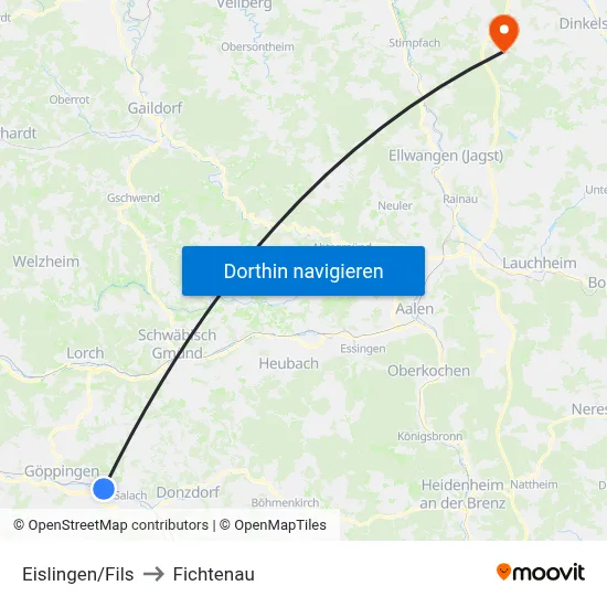 Eislingen/Fils to Fichtenau map