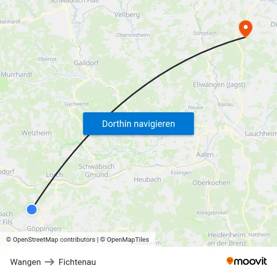 Wangen to Fichtenau map