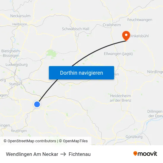 Wendlingen Am Neckar to Fichtenau map