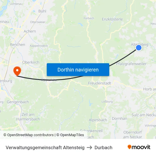 Verwaltungsgemeinschaft Altensteig to Durbach map