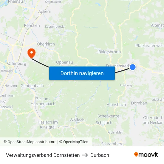 Verwaltungsverband Dornstetten to Durbach map
