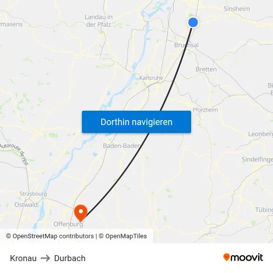 Kronau to Durbach map