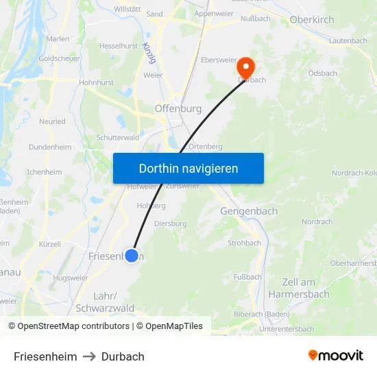 Friesenheim to Durbach map