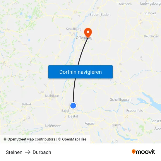 Steinen to Durbach map