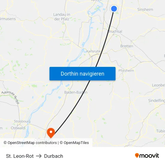 St. Leon-Rot to Durbach map