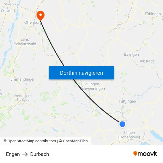Engen to Durbach map