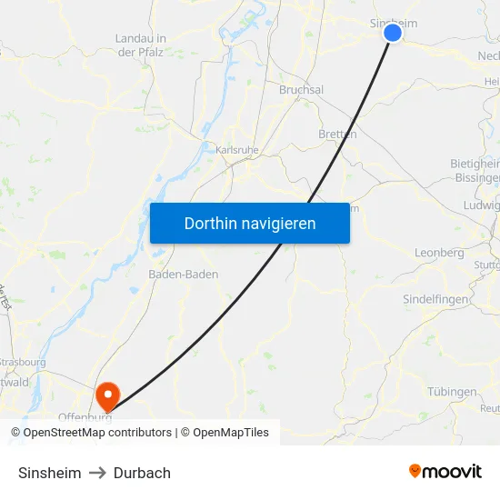 Sinsheim to Durbach map