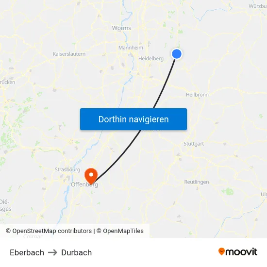 Eberbach to Durbach map