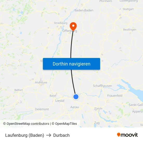 Laufenburg (Baden) to Durbach map