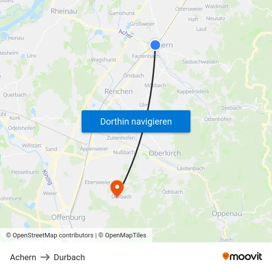 Achern to Durbach map