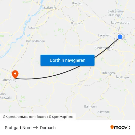 Stuttgart-Nord to Durbach map