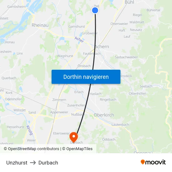 Unzhurst to Durbach map