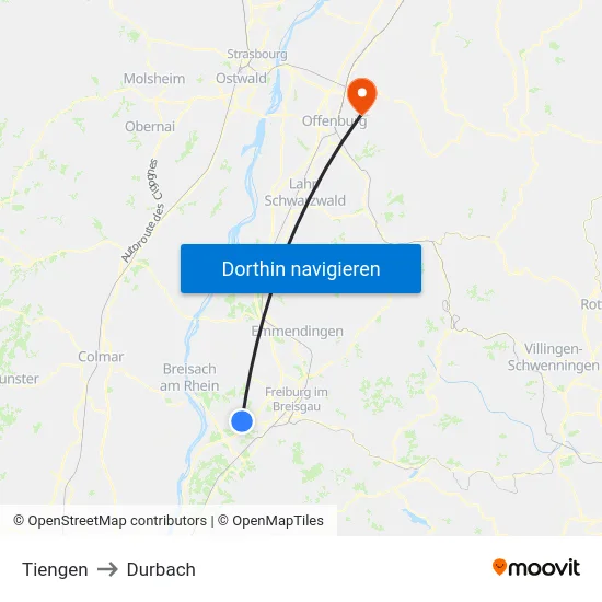 Tiengen to Durbach map