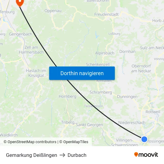 Gemarkung Deißlingen to Durbach map