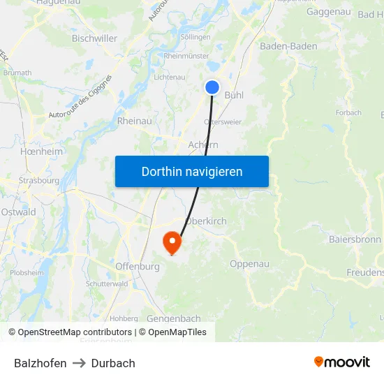Balzhofen to Durbach map
