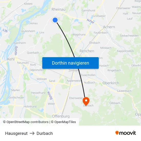 Hausgereut to Durbach map