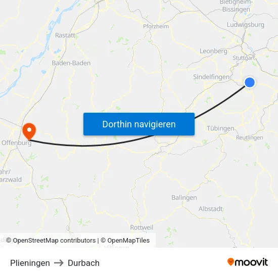 Plieningen to Durbach map