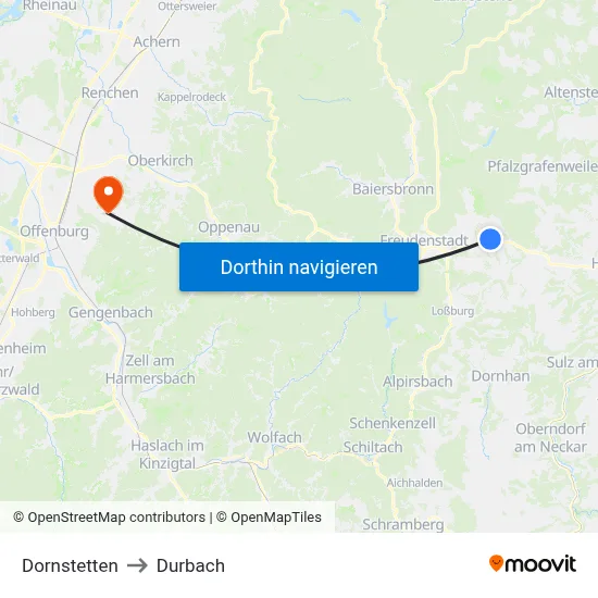 Dornstetten to Durbach map