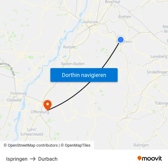 Ispringen to Durbach map
