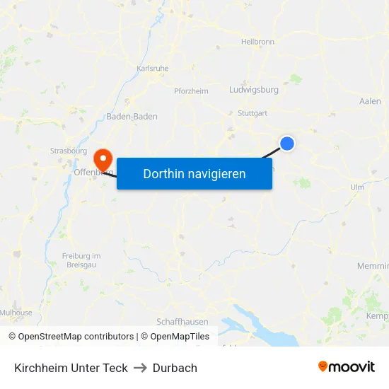 Kirchheim Unter Teck to Durbach map