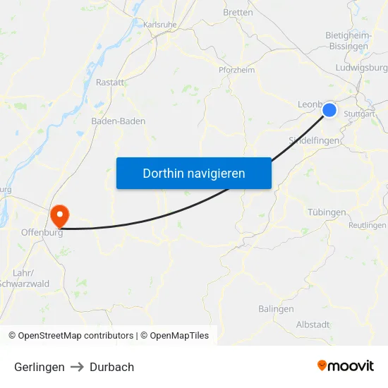 Gerlingen to Durbach map