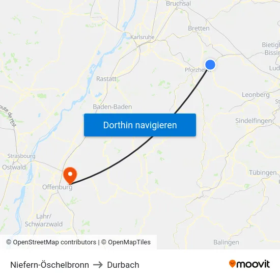 Niefern-Öschelbronn to Durbach map