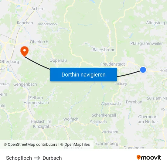 Schopfloch to Durbach map