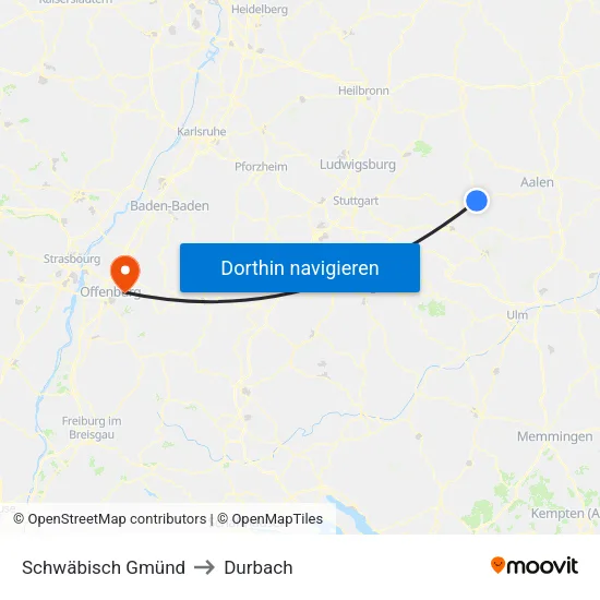 Schwäbisch Gmünd to Durbach map