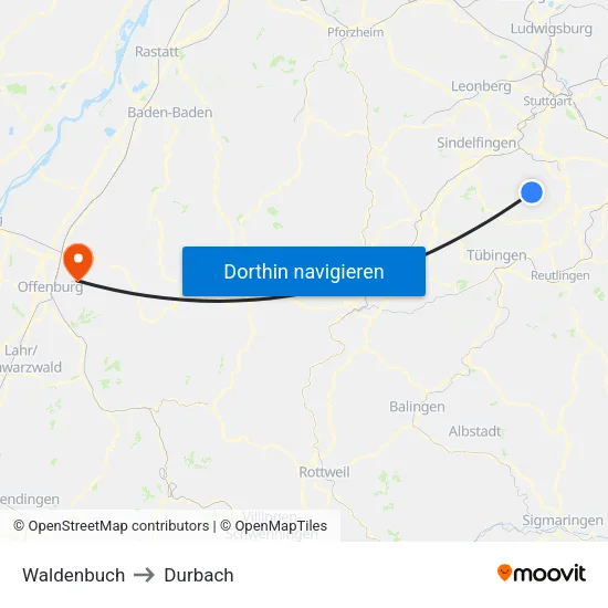 Waldenbuch to Durbach map